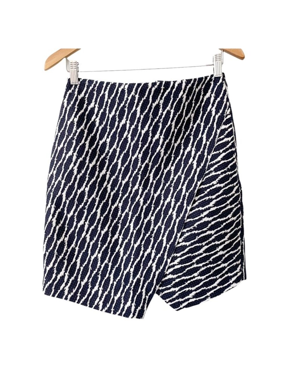 LOFT Coastal Nautical Ikat Faux Wrap Blue Asymmetric Short Skirt Womens Small